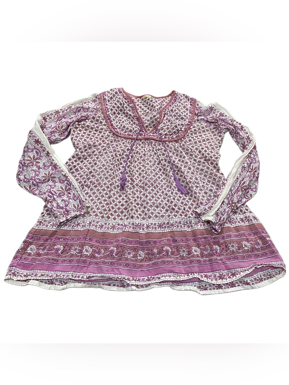 Matta boho indian inspired print cotton peasant blouse top size medium